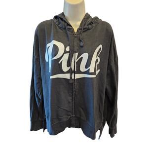 Victoria's Secret PINK y2k grey white spell out full zip hoodie M EUC casual